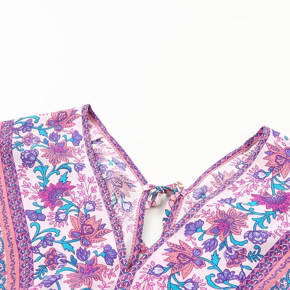 Bohemian Ruffle Hem Drawstring Waist Mini Dress - Picture 4 of 6